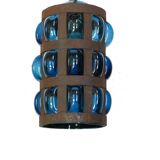 Blue blown glass and metal pendant light, 1970s