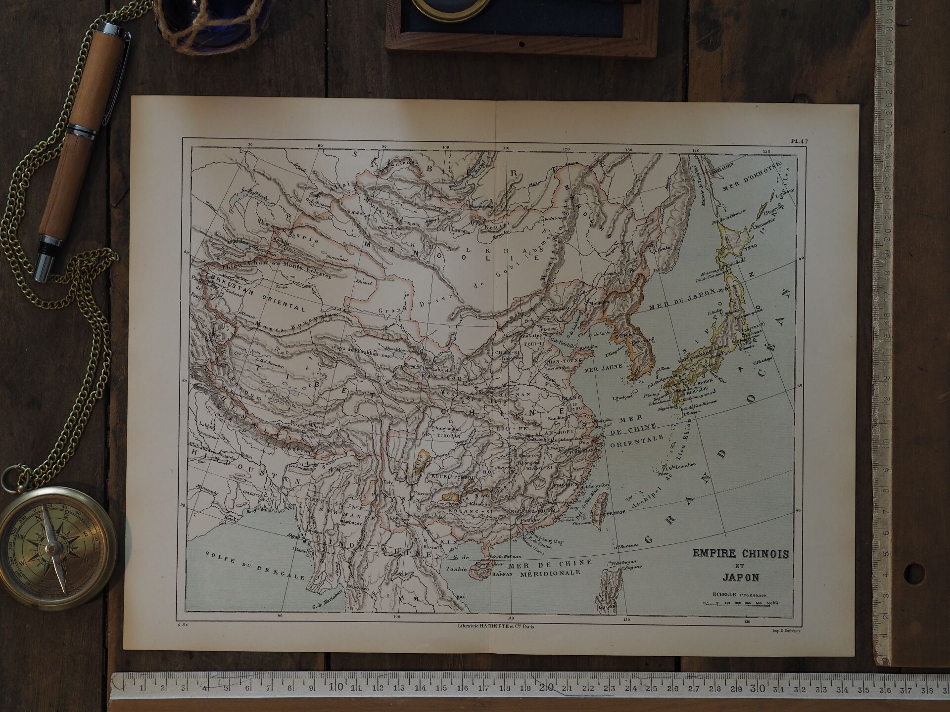 Japan and China, old map 1887 – Vintage geographical map.