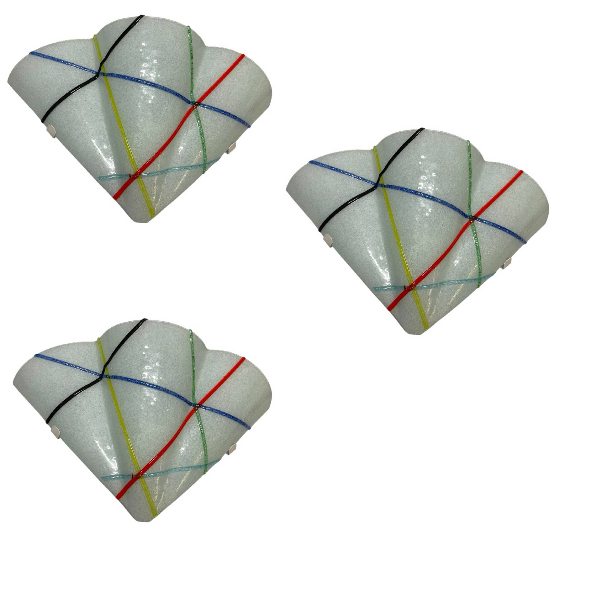 Set of Three Geometric Murano Glass Wall Sconces, Italy, 1980s