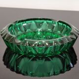 Ashtray in transparent cut glass green color made in france