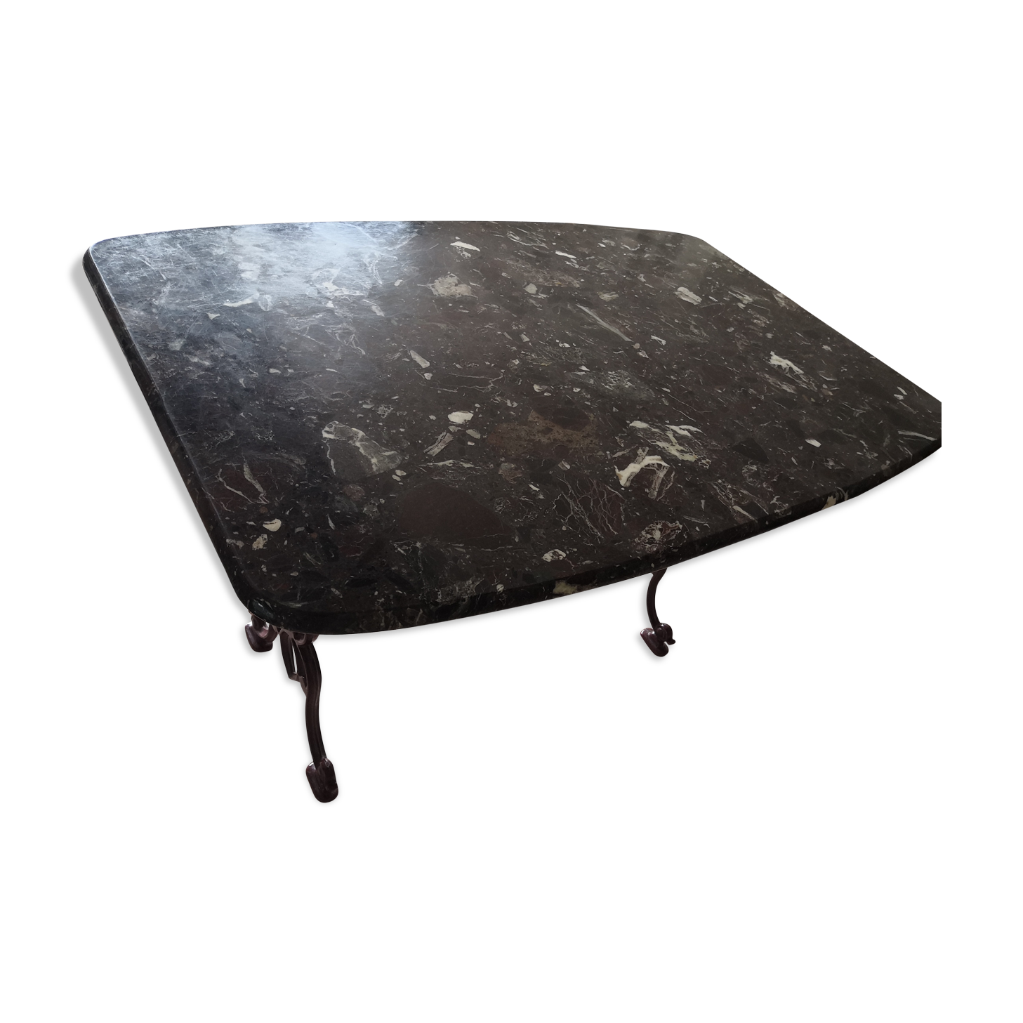 Bistrot table marble brown burgundy cast iron base