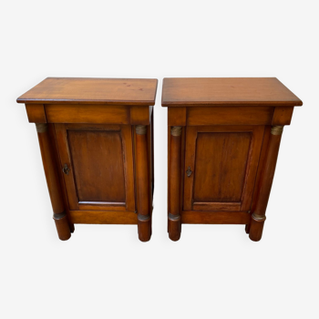 Pair of solid cherry bedside tables empire style