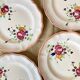 6 Plates and Dish with painted flowers Manufacture de Longchamp Model Monaco 1960s