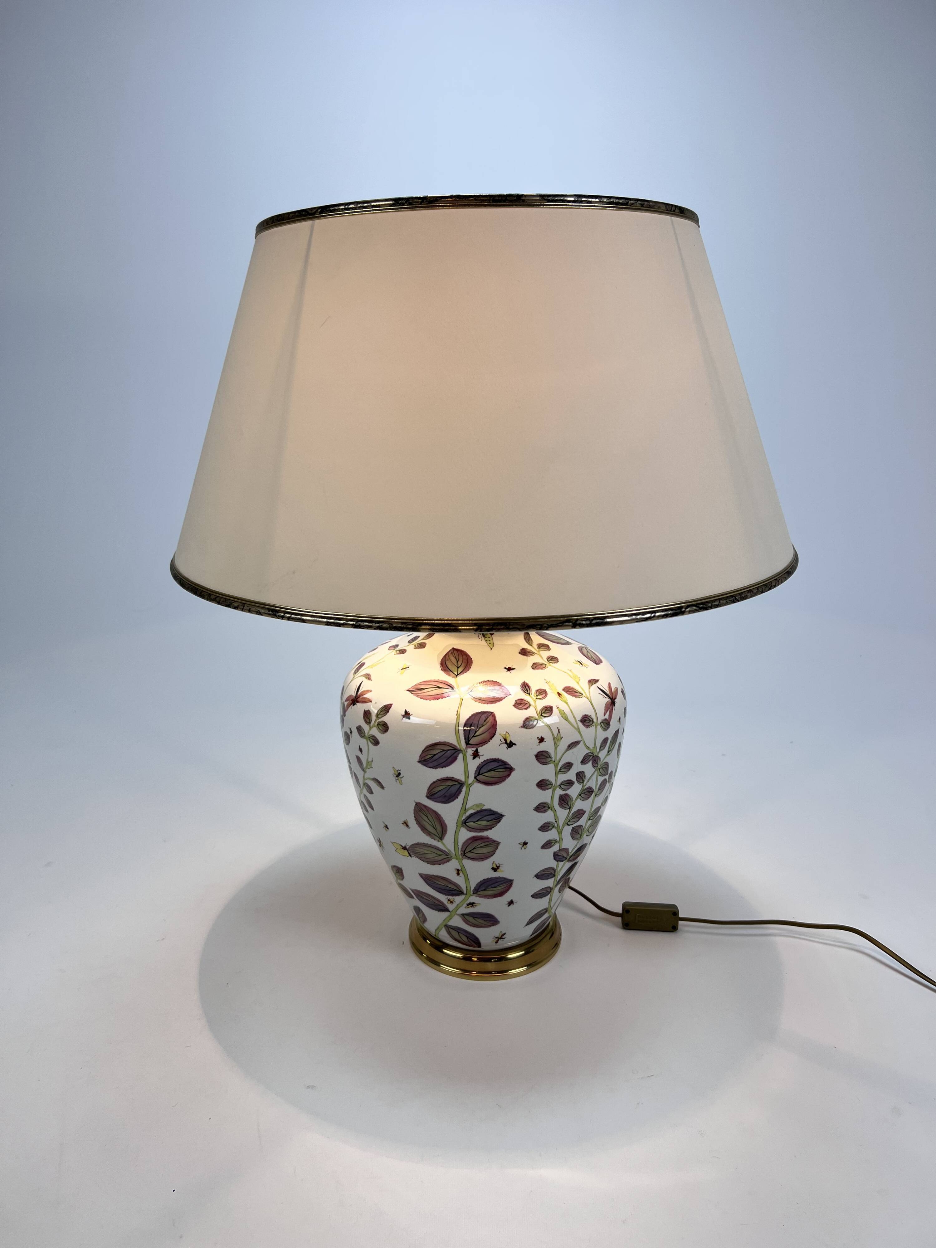 French hand painted ceramic vase lamp, 1970s