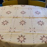 Set tablecloth and 6 matching towels, embroidered, origin Brazil