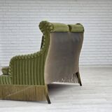 1950s, Danish 2-seater sofa, green furniture velour, beech wood.