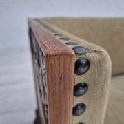 Canapé courbé danois des années 1950, mobilier en velours, bois de chêne.