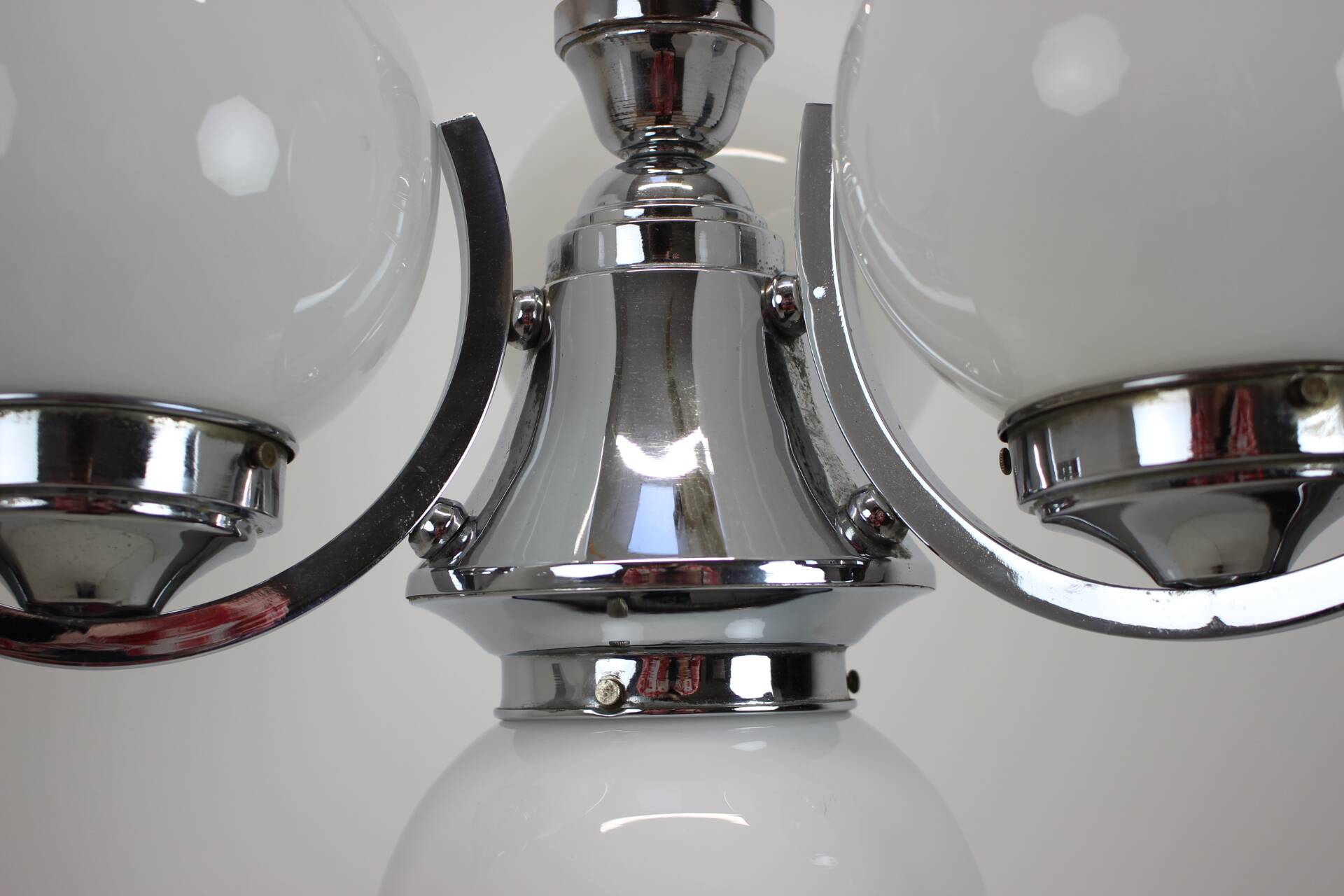 Art Deco Chrome and Pink Glass Chandelier, 1930's, Czechoslovakia