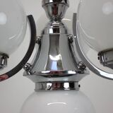 Art Deco Chrome and Pink Glass Chandelier, 1930's, Czechoslovakia