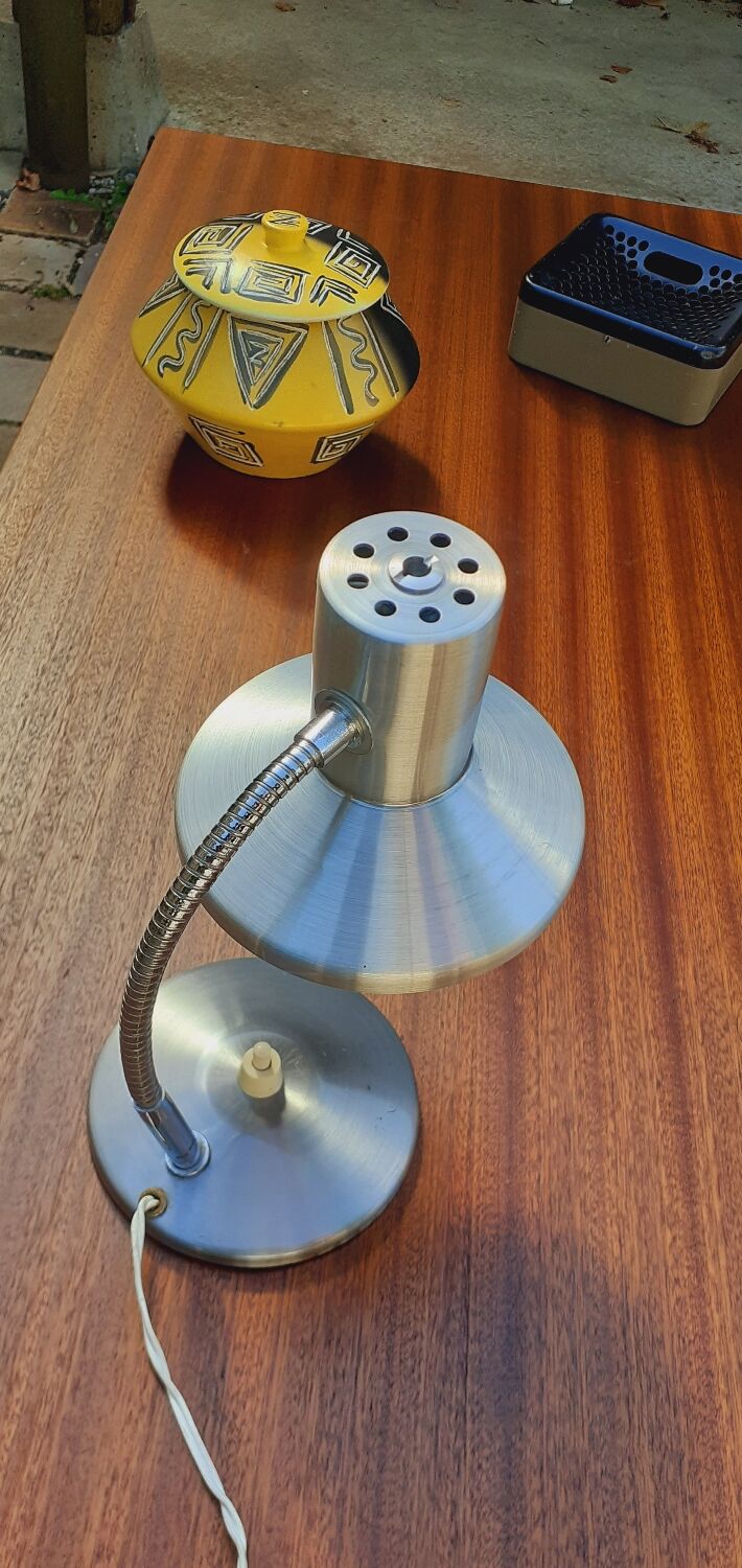 Flexible lamp vintage accent design or bedside year 70 brushed metal