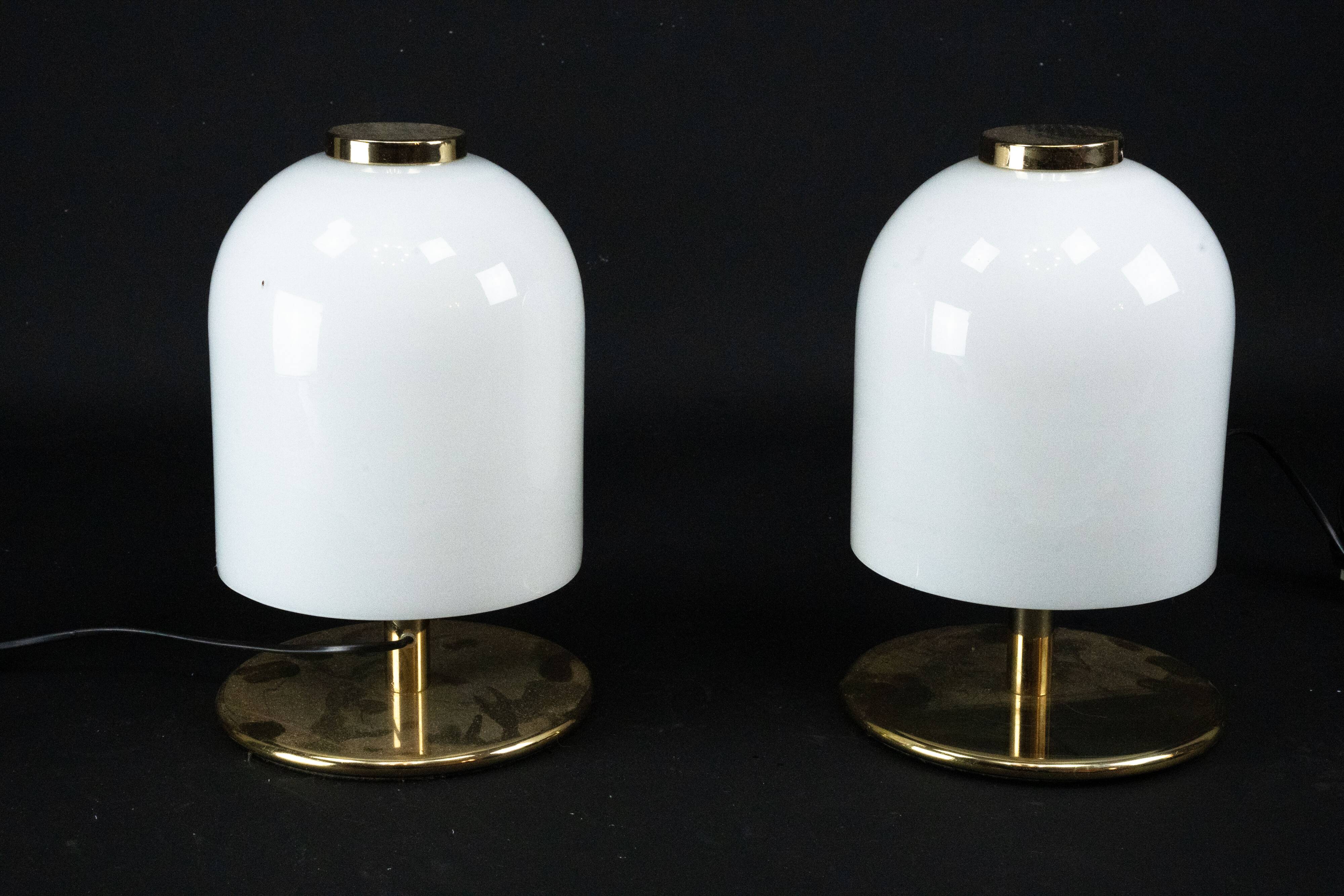 Pair of 1980s Italian Murano Lattimo Glass Mushroom Bedside Lamps