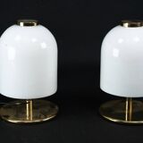Pair of 1980s Italian Murano Lattimo Glass Mushroom Bedside Lamps
