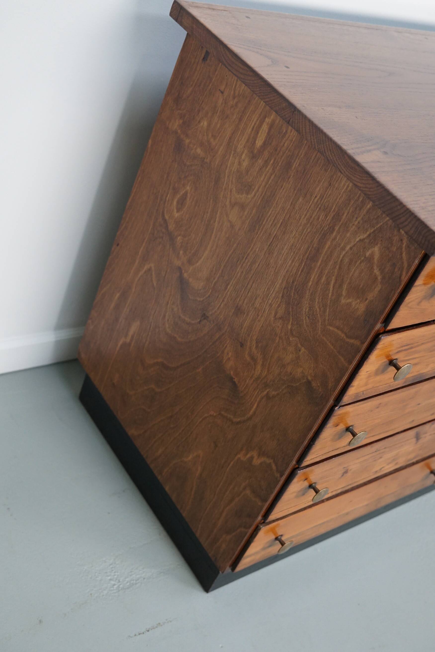 Vintage German pine & oak apothecary cabinet, 1950s
