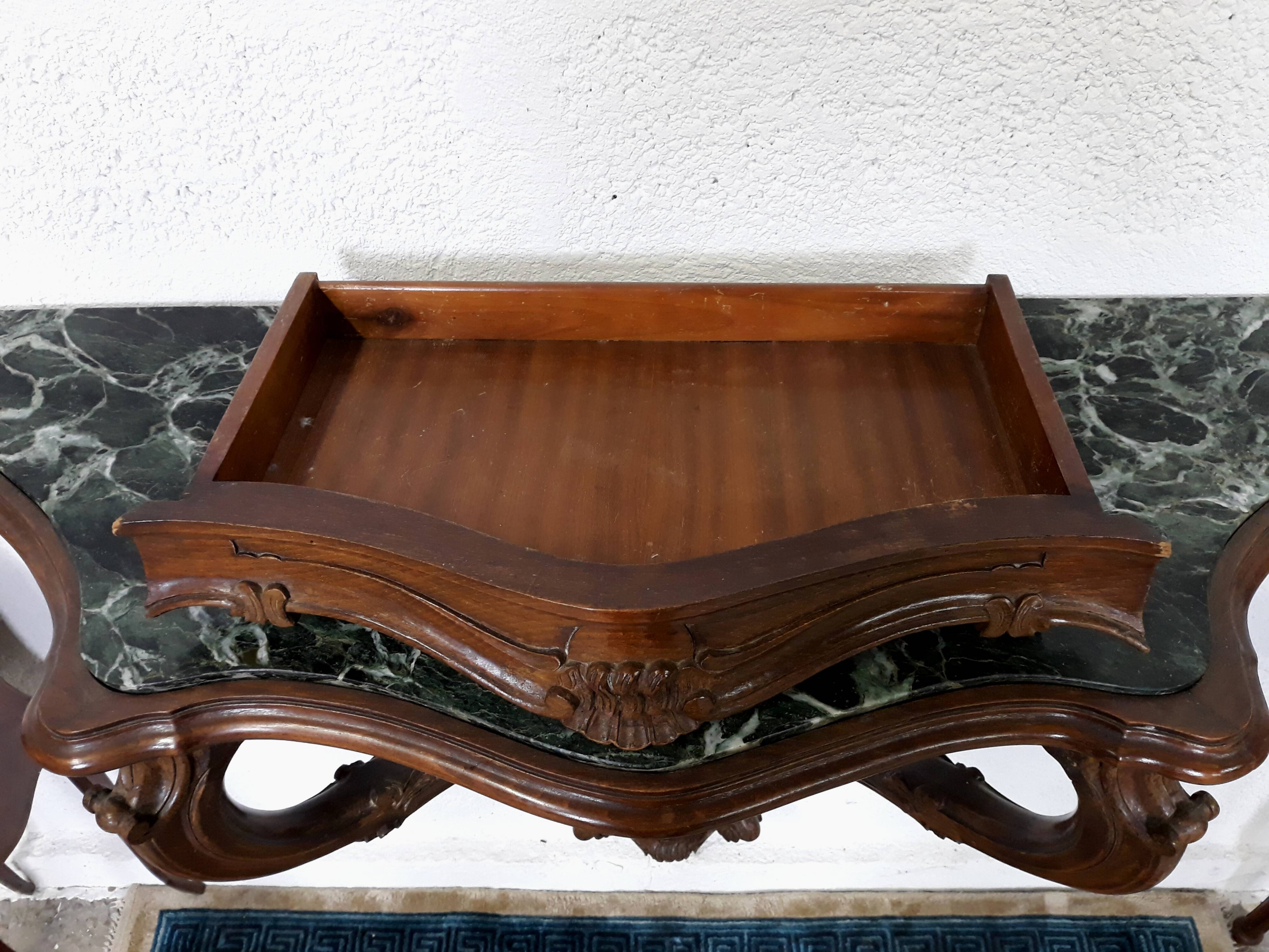 Console table wood and green marble from Aosta