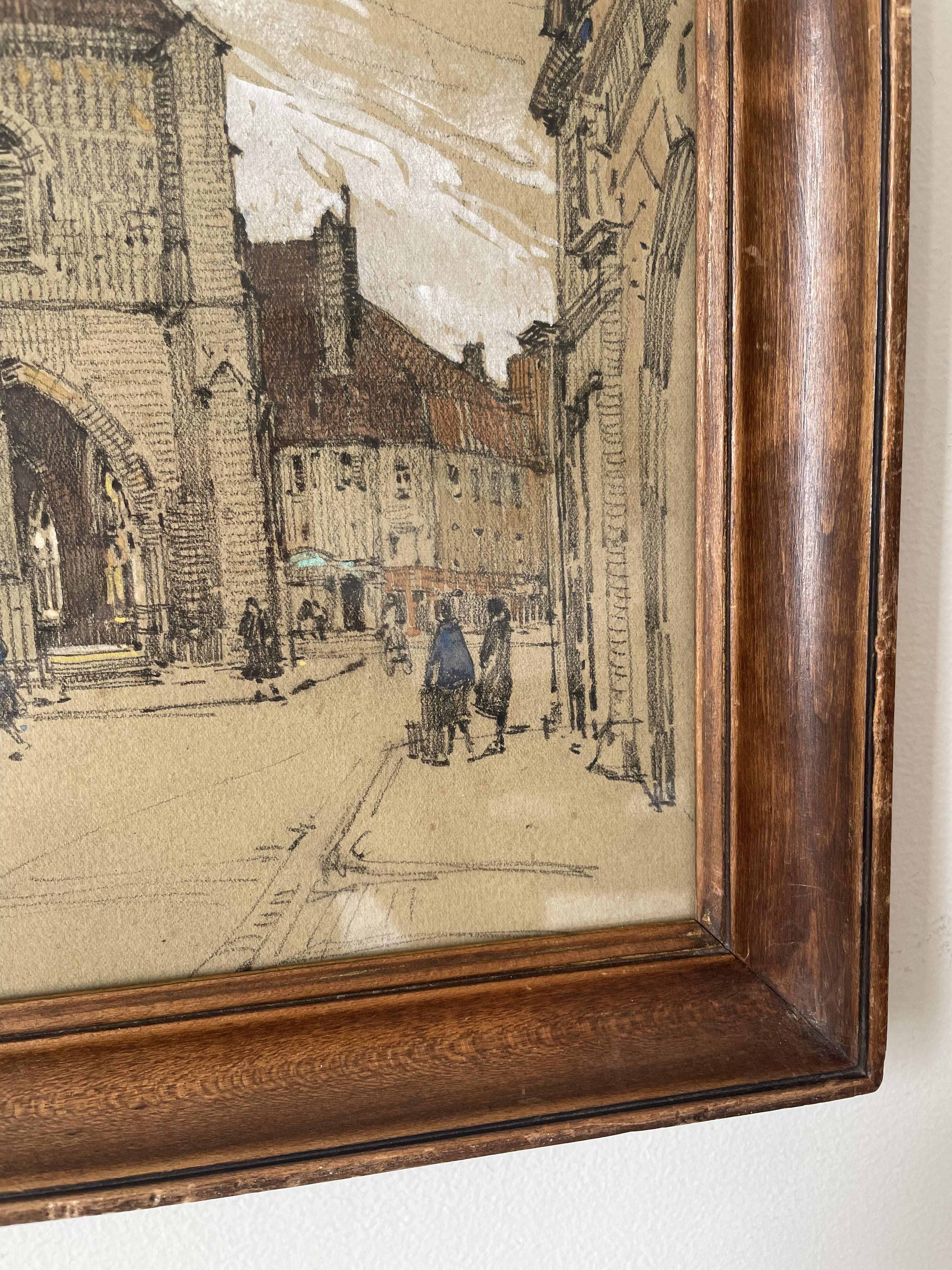 Auguste Drouot (1881- 1955) painting "The cathedral of Auxerre and its surroundings"