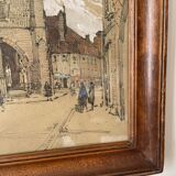 Auguste Drouot (1881- 1955) painting "The cathedral of Auxerre and its surroundings"