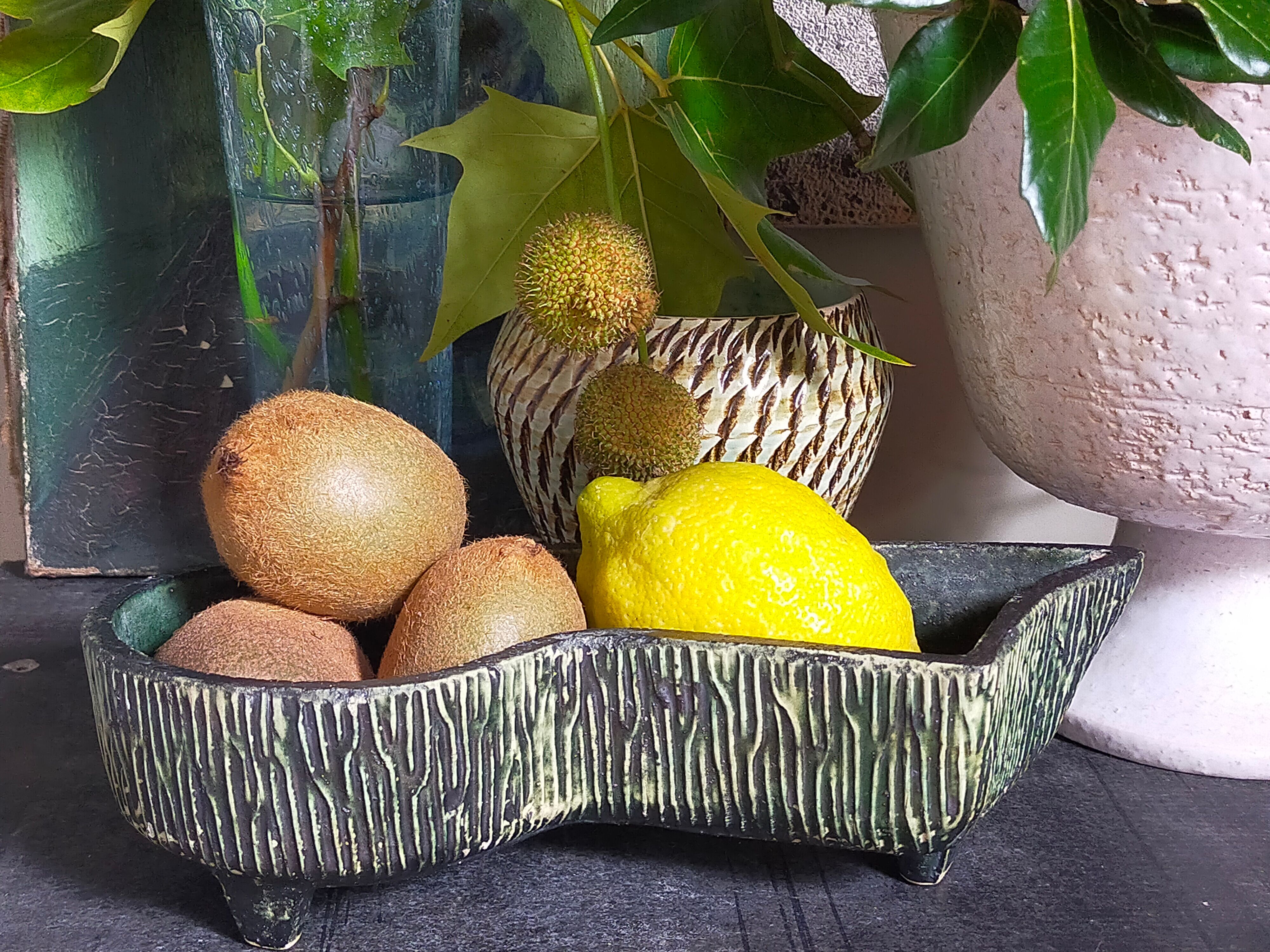 Vintage free-form tripod ceramic cactus planter