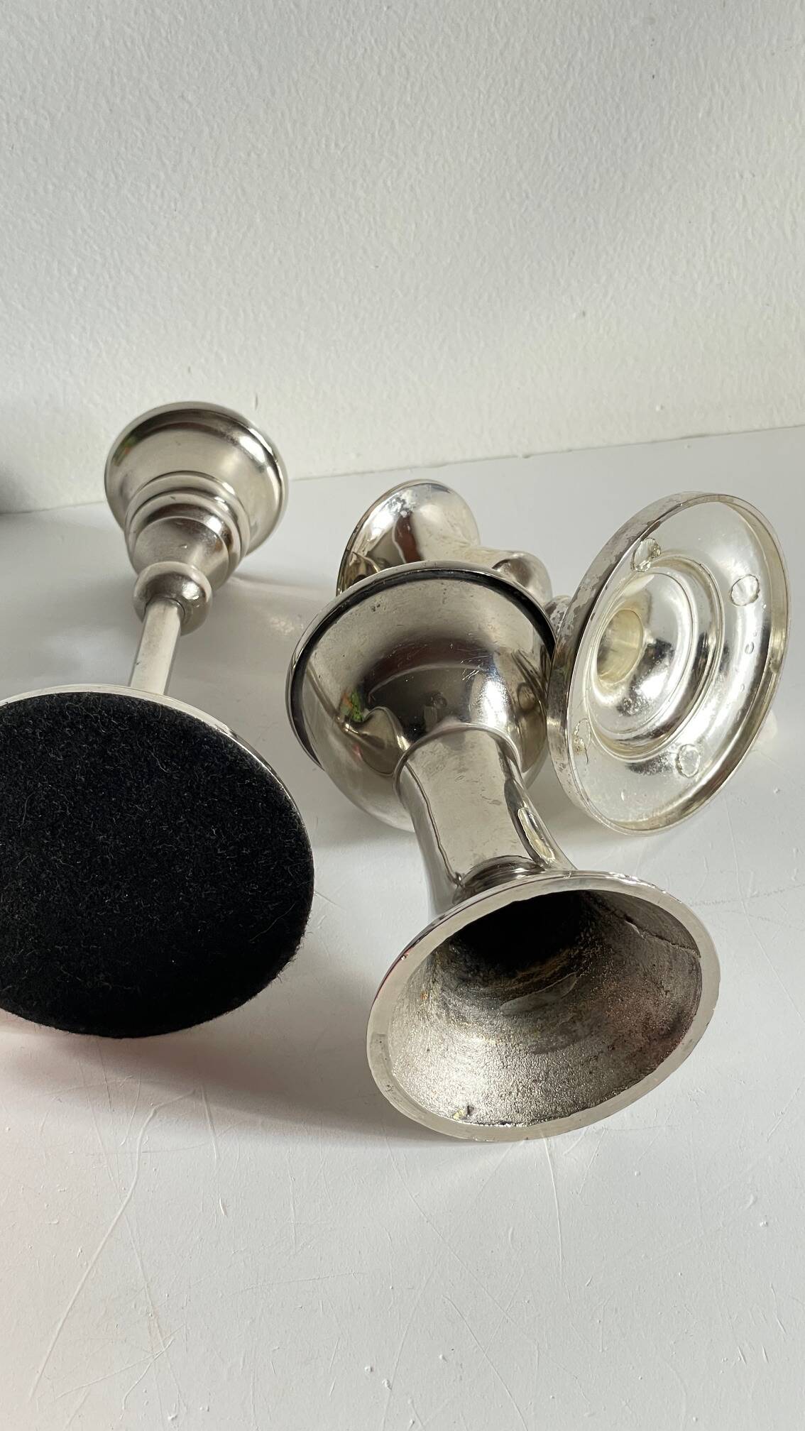 Vintage chrome metal candle holders
