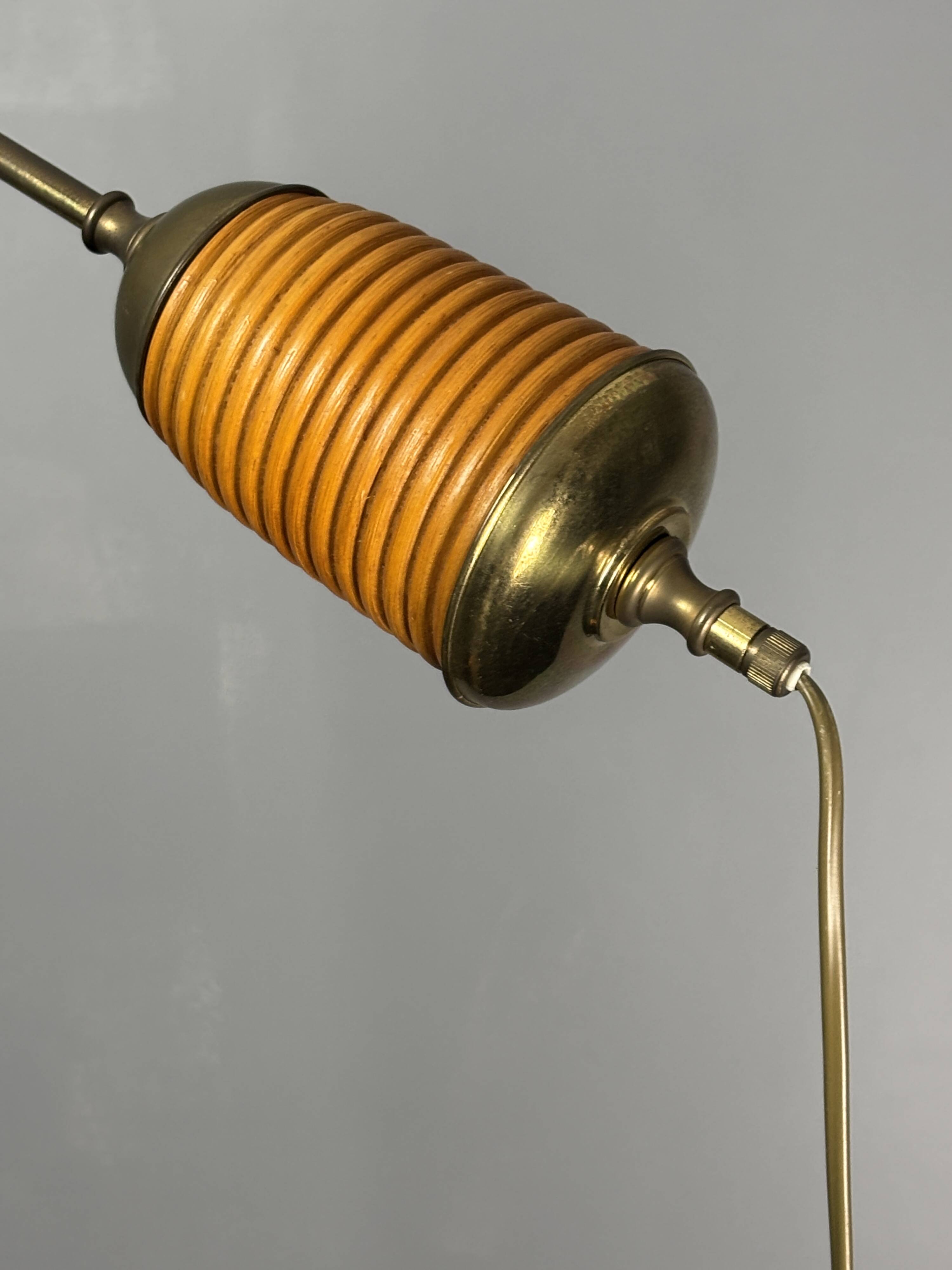 Italian Adjustable Floor Lamp in Pencil Reed Rattan Bamboo and Brass, 1970s