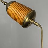 Italian Adjustable Floor Lamp in Pencil Reed Rattan Bamboo and Brass, 1970s