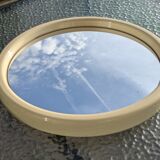 Vintage mirror 70 round white ecru plastic