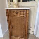 Bedside table / nightstand in pitchpin pine wood and bamboo with marble top
