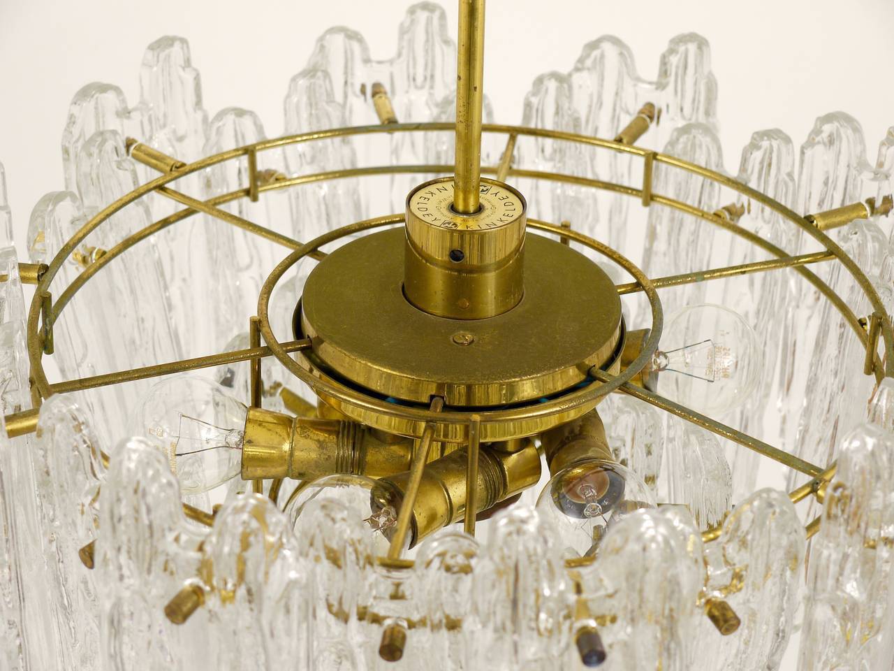 Frosted glass and brass chandelier by Kinkeldey, Germany, 1960s.