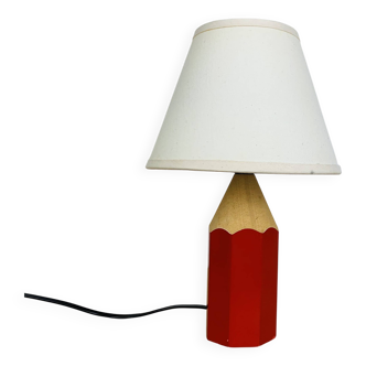 Lampe crayon vintage Pierre Sala, bois, rouge
