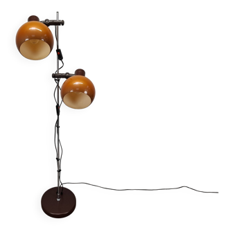 1970s Mid-Century Hungarian Double Globe Floor Lamp in Orange and Chrome