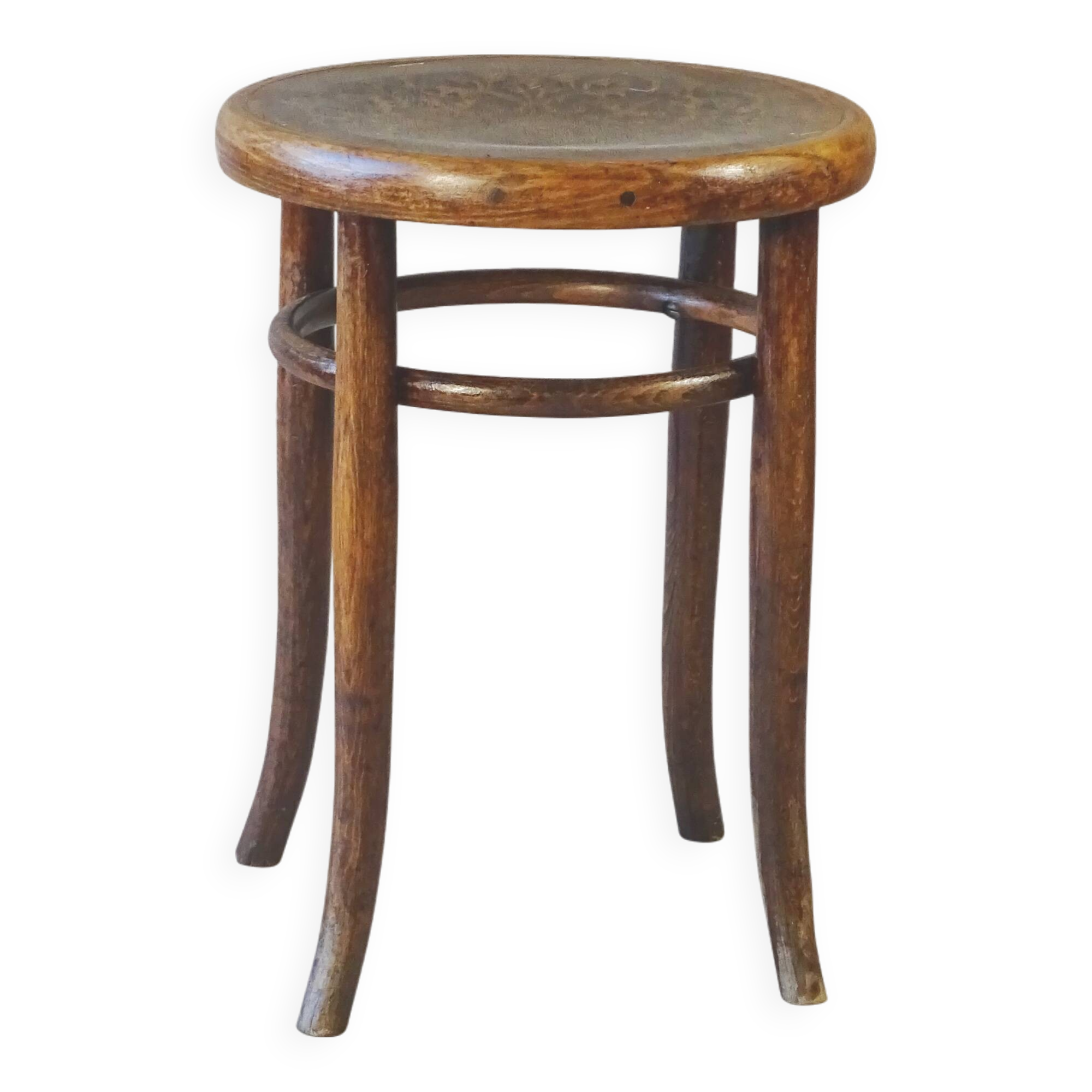 Low stool with wooden seat, circa 1930