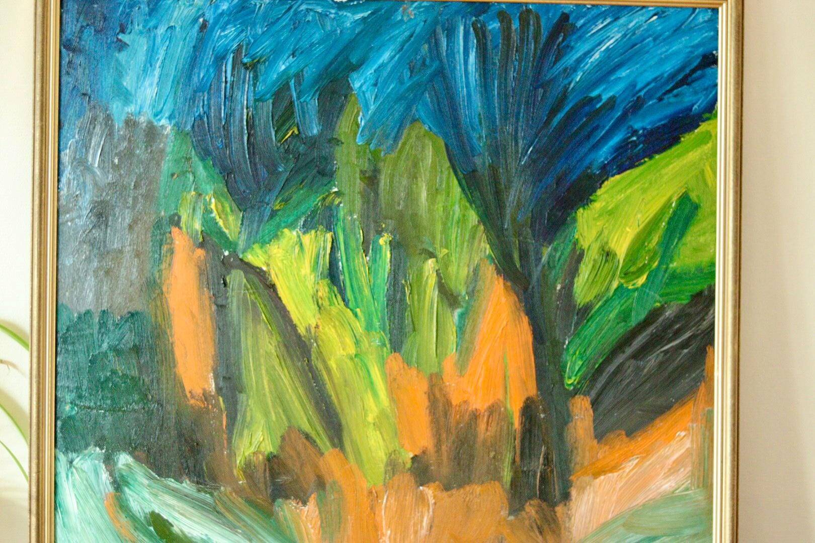 Huile sur panneau suédoise originale vintage – « Abstrait »