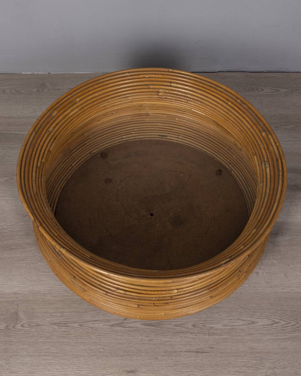 Vintage 1960s Italian-design bamboo plant pot with wheels