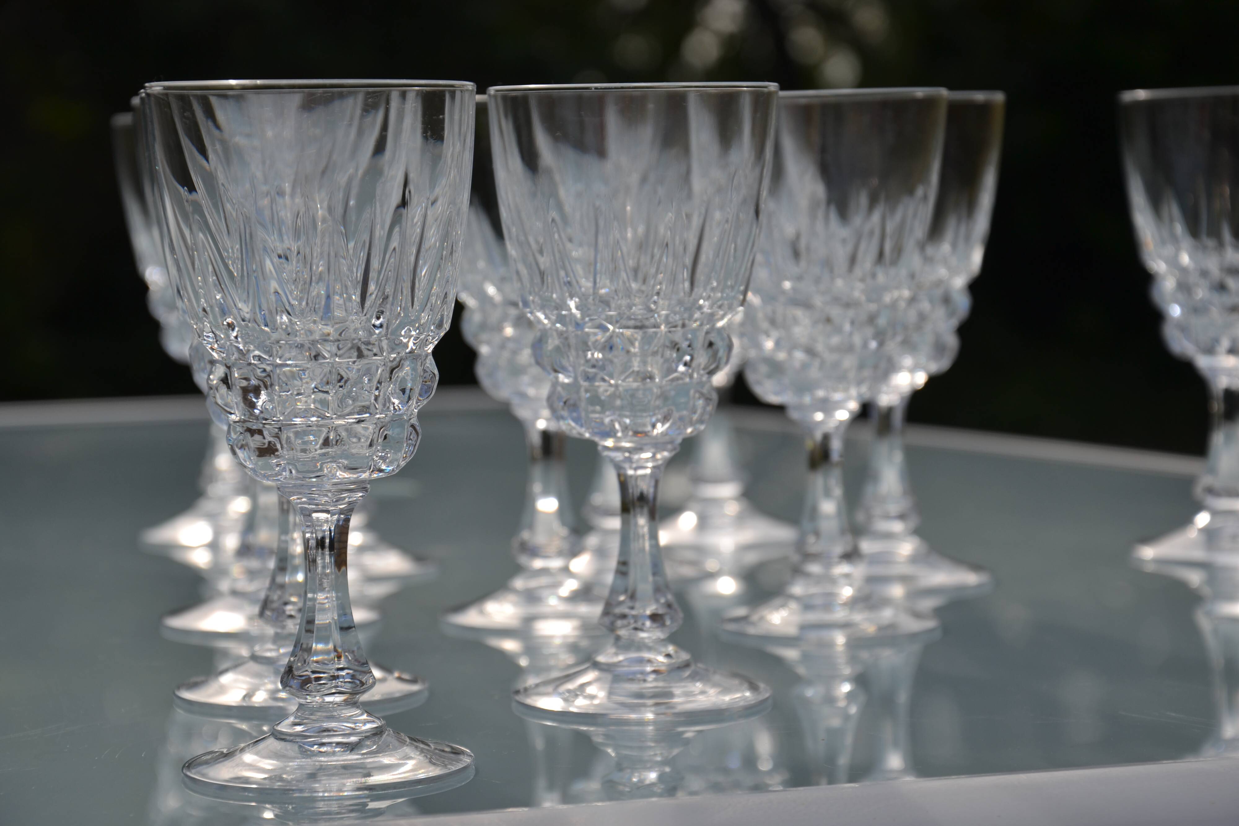 12 antique crystal stemmed glasses