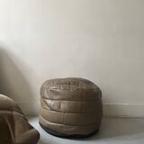 Beige genuine leather patchwork pouf, 1970s design