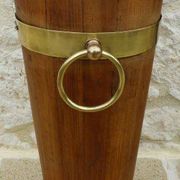 Victorian style barrel umbrella stand, solid oak, curved with 3 bands and gr.