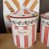 Old series of enamelled sheet metal spice pots
