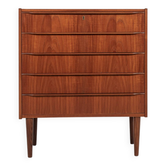 Midcentury Danish chest of 5 drawers in teak 1960s - long drawer handles