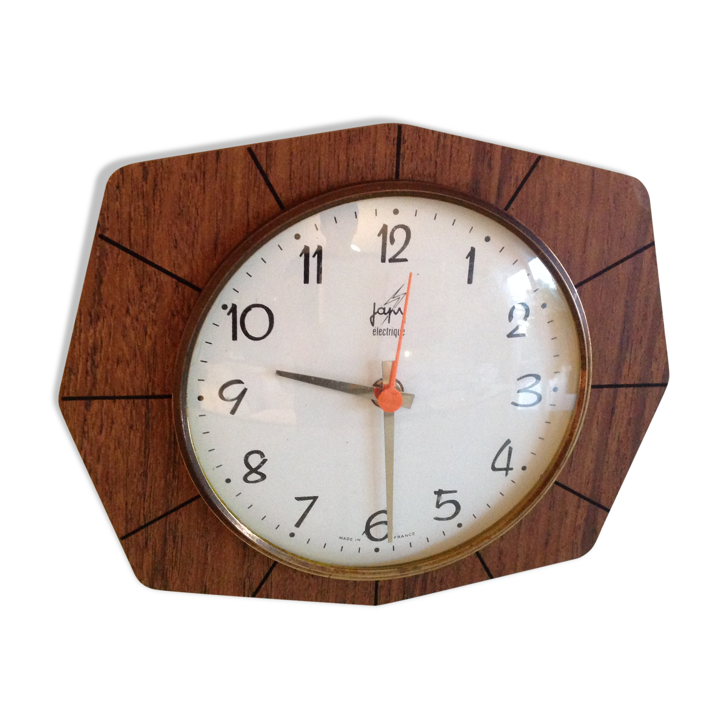 Brown formica clock by Japy 60s-70s