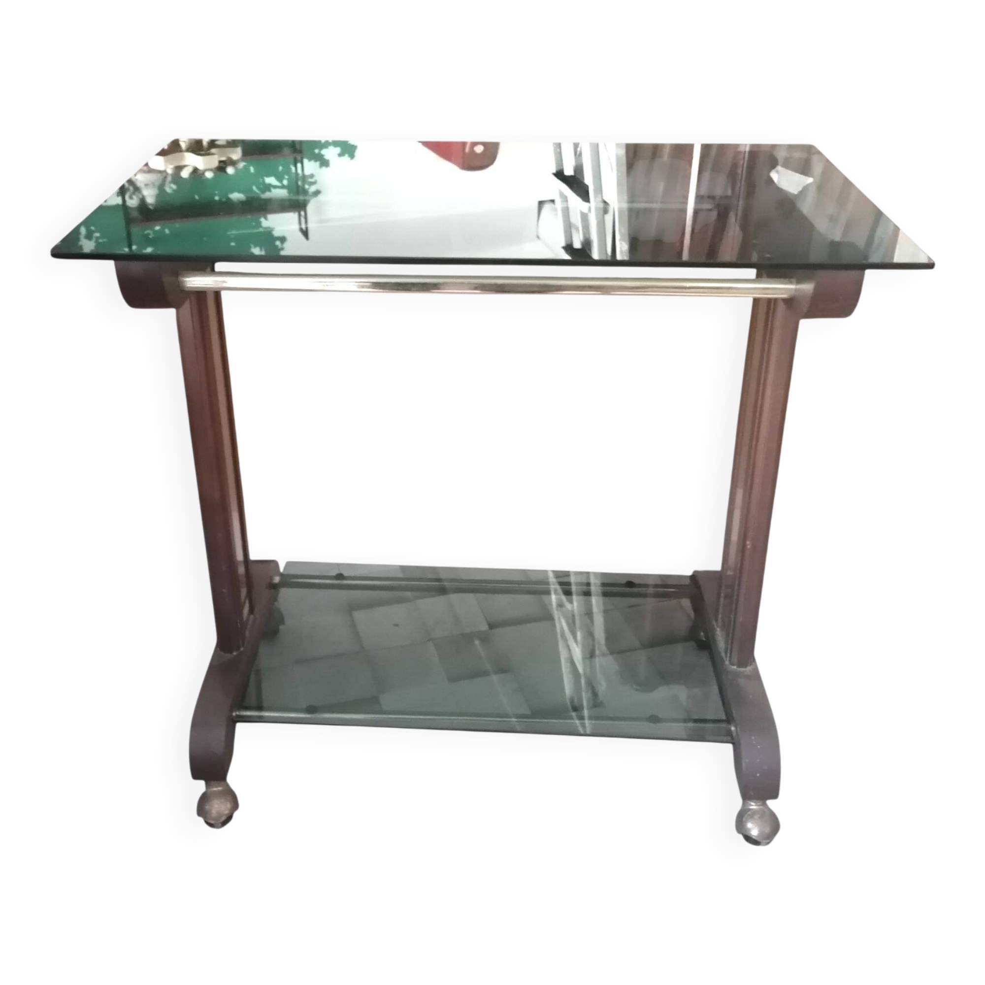 Carrello con ripiani fumé, anni '60