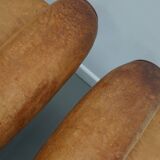 Paire de fauteuils club vintage en cuir cognac français, lot de 2