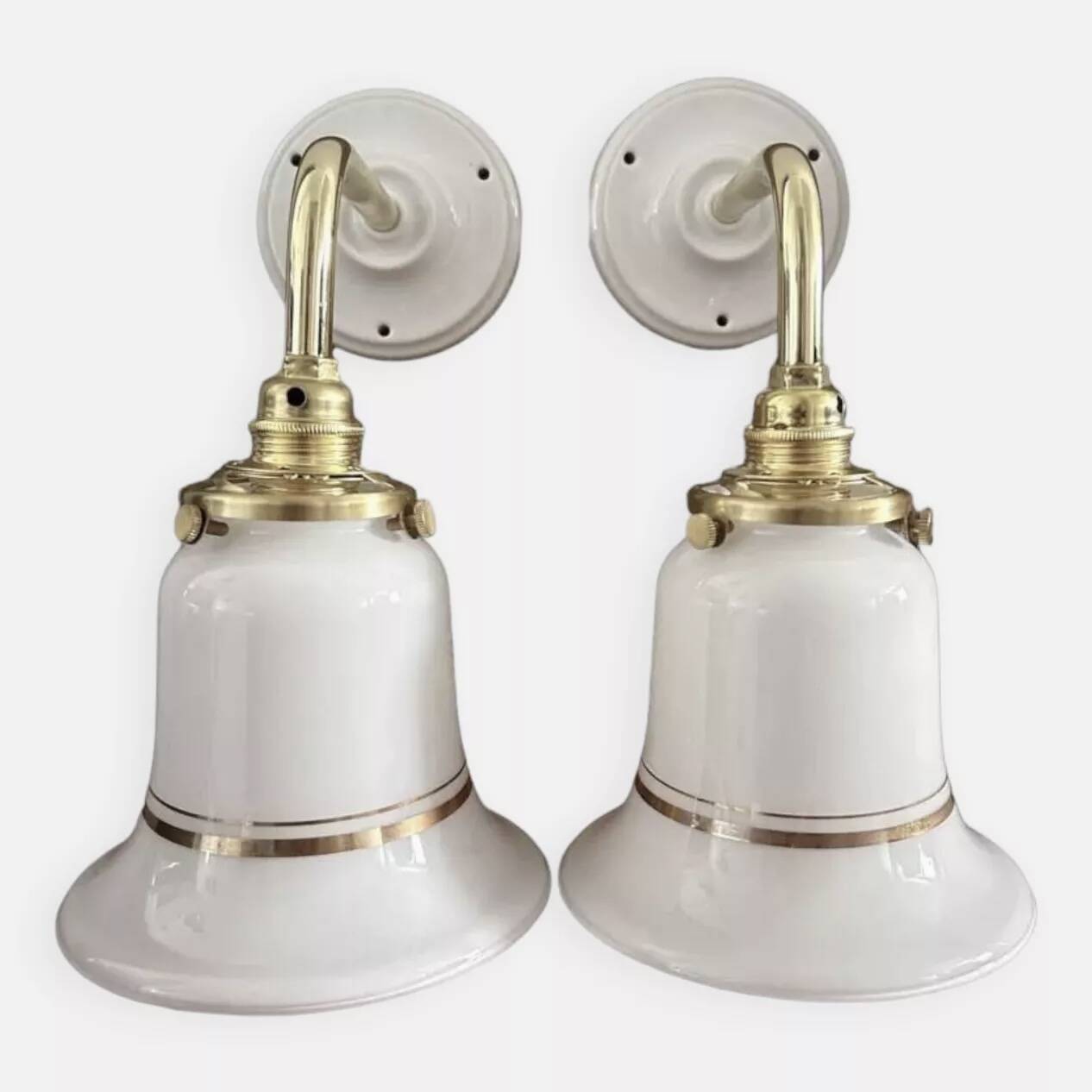 Pair of white opaline and ceramic wall lights