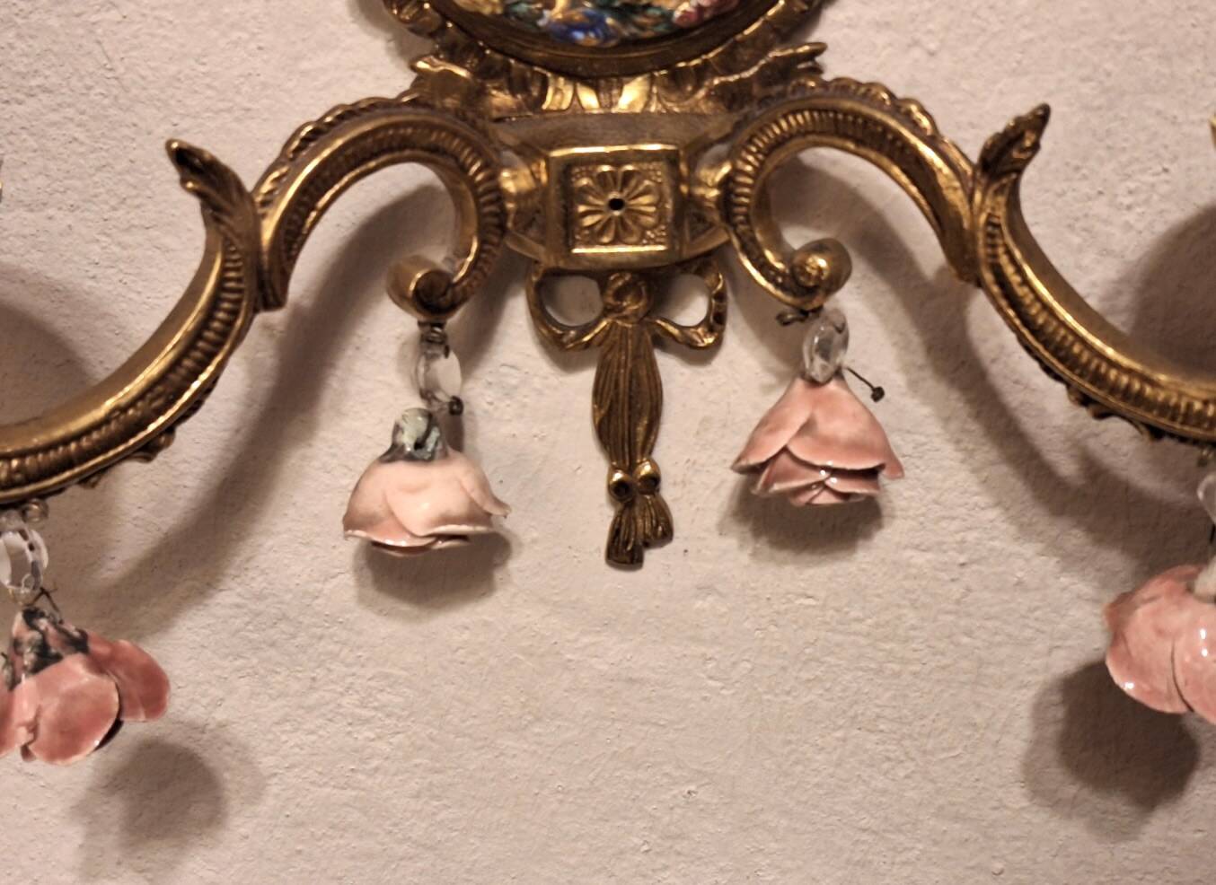 Mid century Spanish Boho ceramic and brass wall light