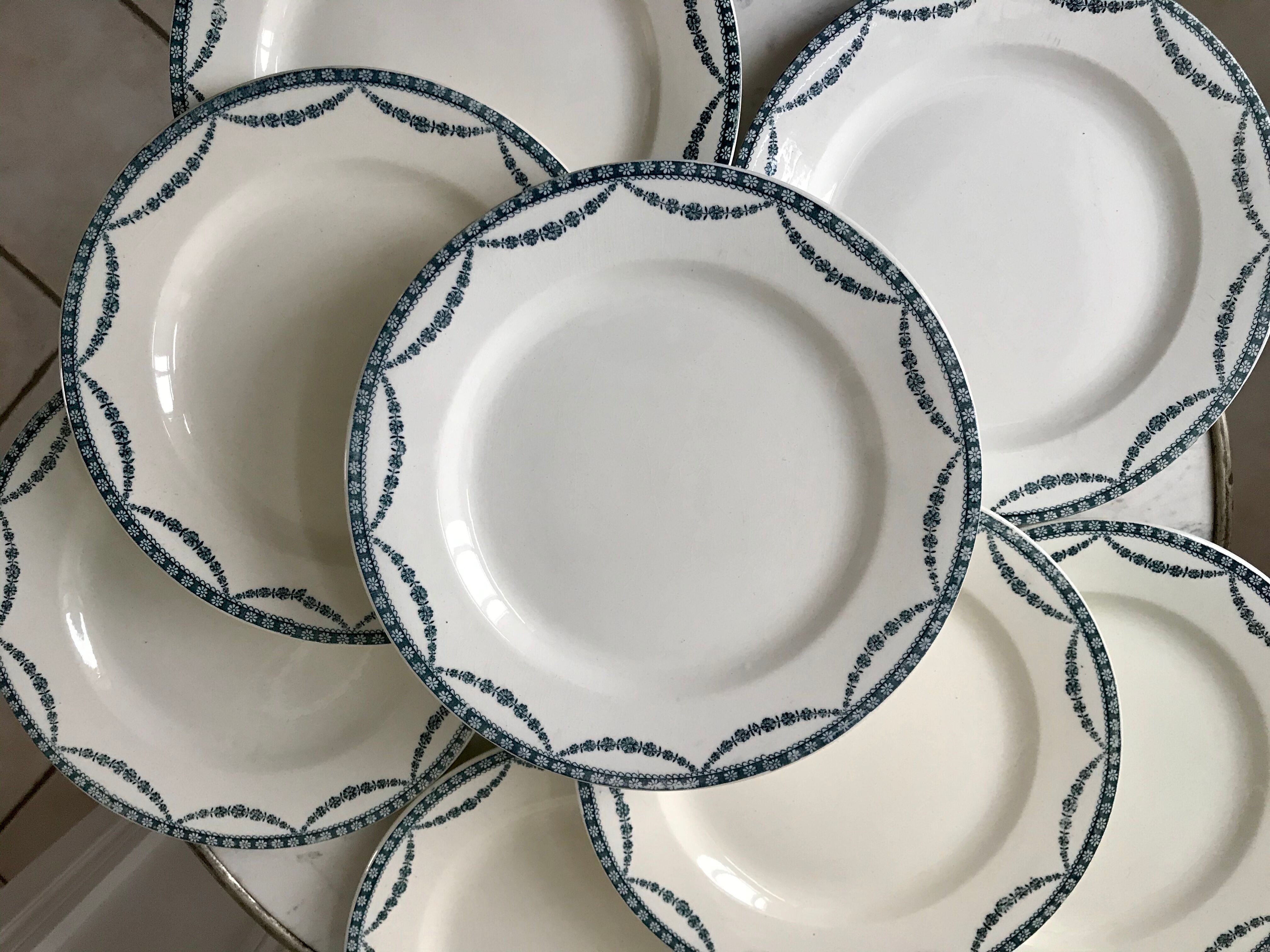 Set of 8 flat plates Terre de Fer Salins model Vincennes mid-nineteenth