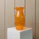 Orange Murano glass vase, XL 34cm, 1970s Italy, white stripes and wavy rim