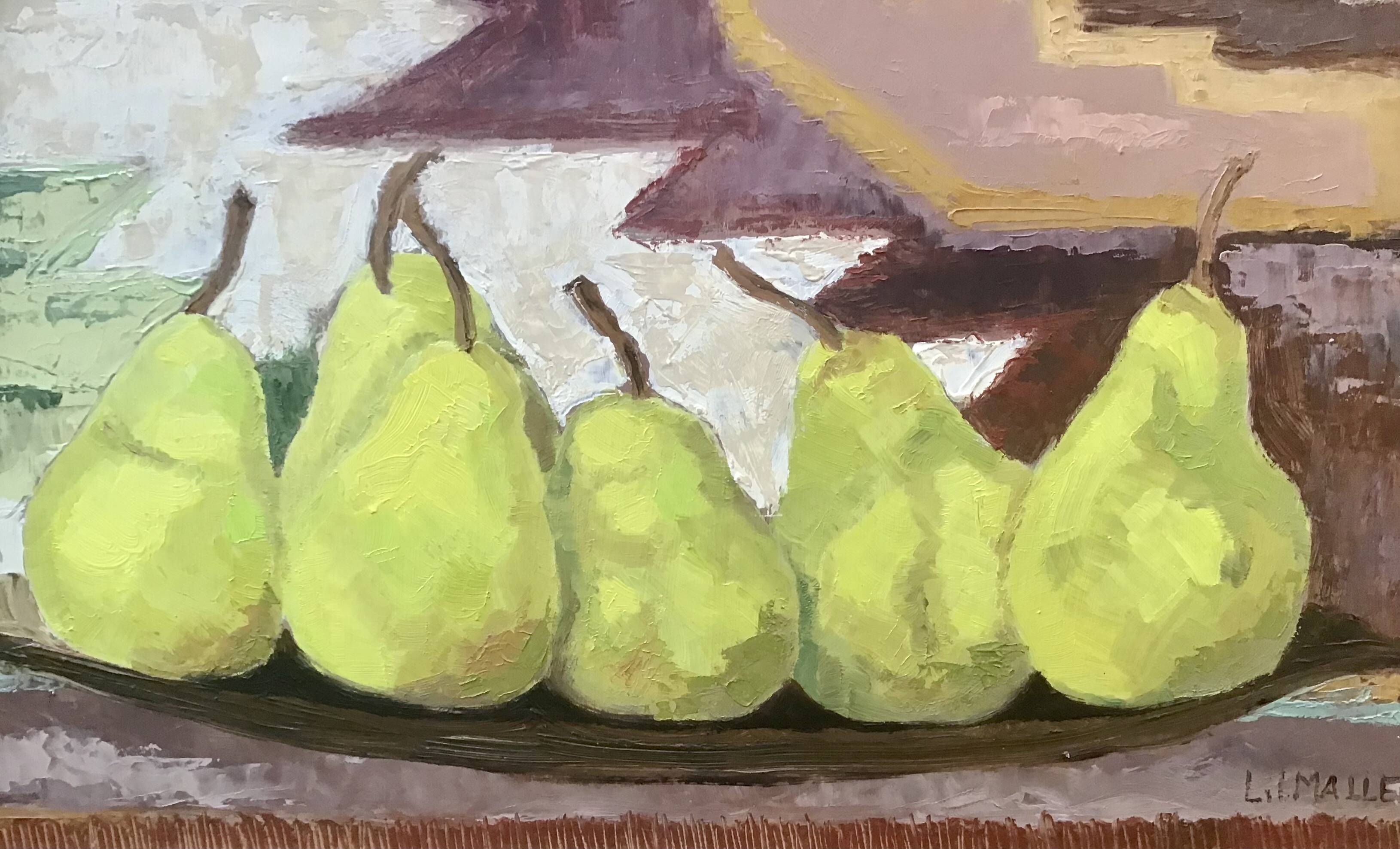 “Still life with pears” by Liliane Mallet-Hecq Oil on panel.
