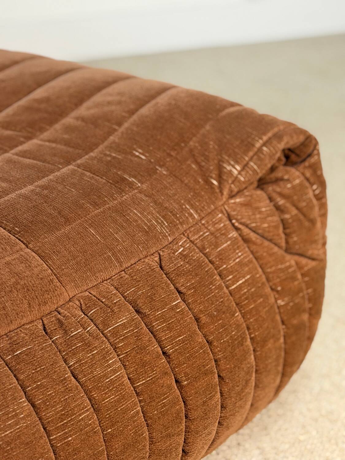 Armchair and two poufs – Annie Hiéronimus for Cinna – Corduroy velvet