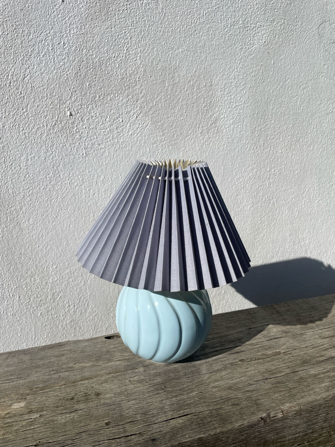 Ceramic pleated ball lamp in sky blue