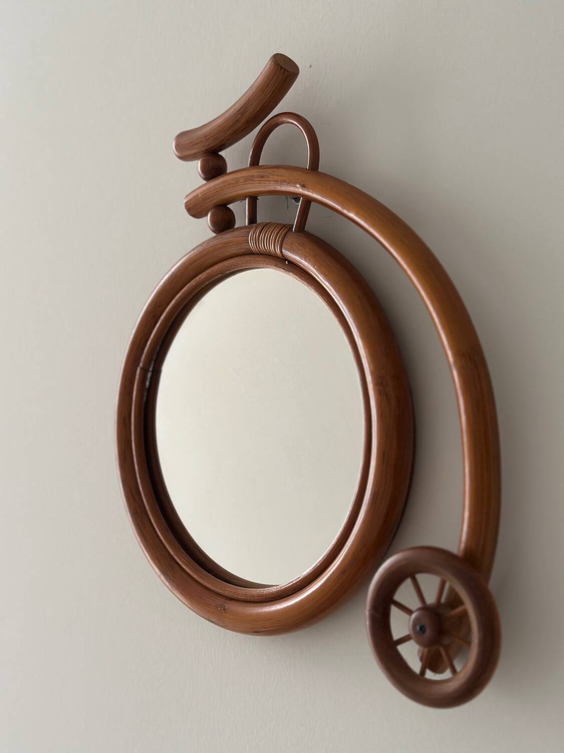 Bamboo and rattan bicycle mirror, France, 1960s