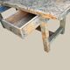 Établi console à tiroirs en hêtre patine bleue 1940