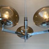 Chandelier Sciolari chrome and smoked glasses 3 lights. 1970